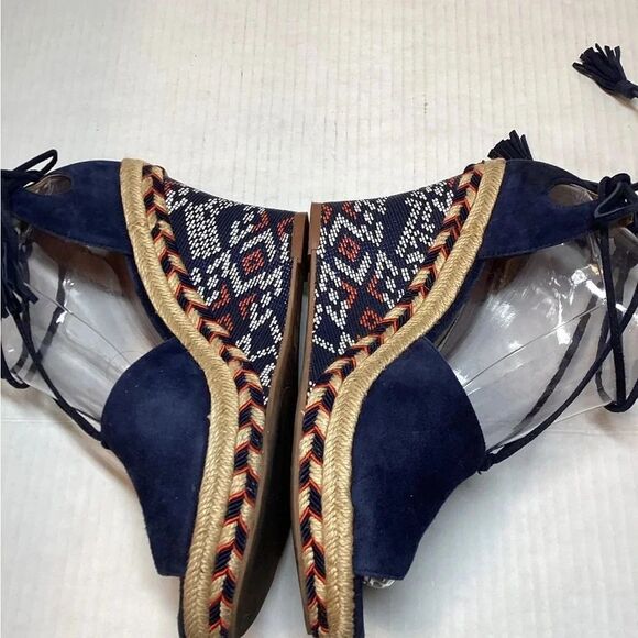 Cabi isla‎ espadrille wedged suede sandal navy blue - Picture 4 of 9